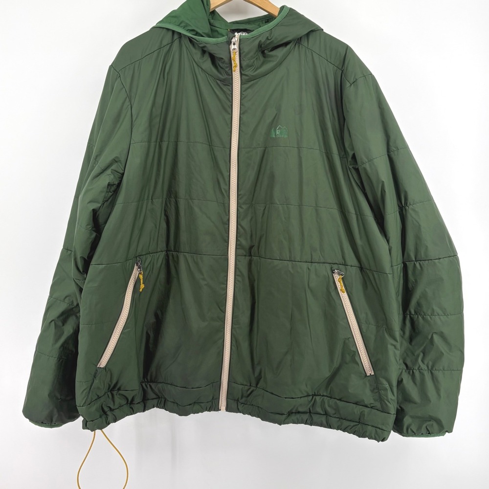 REI‎ Co-op Mens 3XL Forest Green Insulated Hooded Puffer Jacket Full Zip 236170